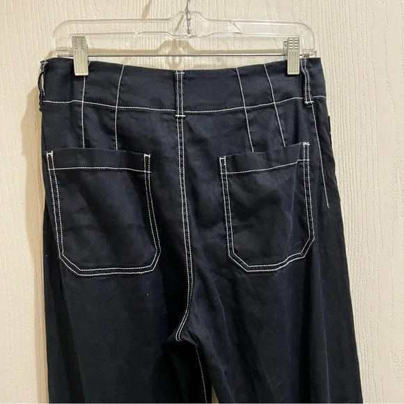 Anthropologie Maeve The Colette Contrast Stitch Linen Crop Wide Leg Pants - Picture 7 of 8